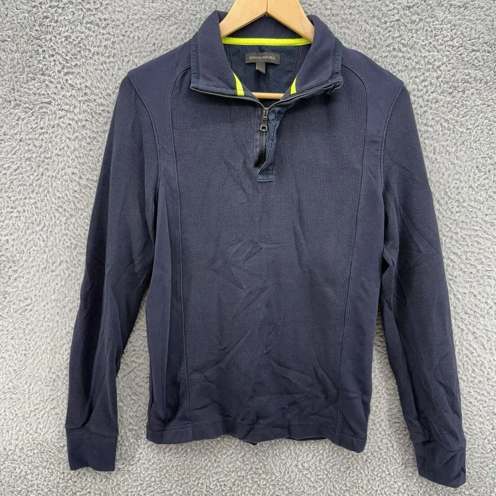 Banana Republic 1/4 Zip Pullover Thermal Knit Sweater Mens Small Navy Blue